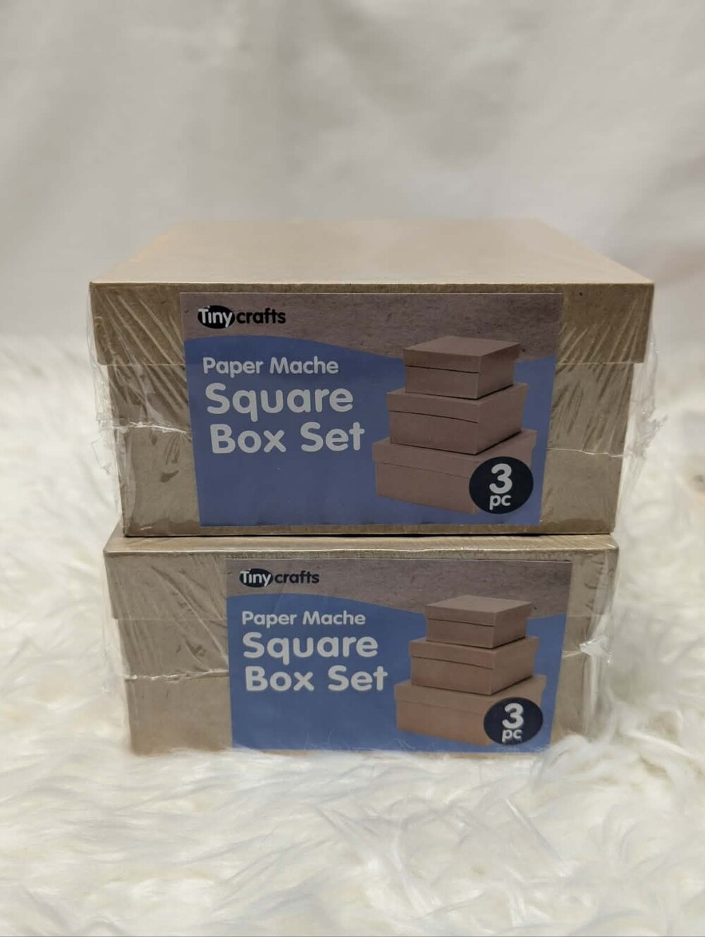 2pc (6 Boxes) Crafts Paper Mache Square Box Set - Natural Brown (3pc) Each Box